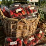Red Strawberries in a whicker basket.